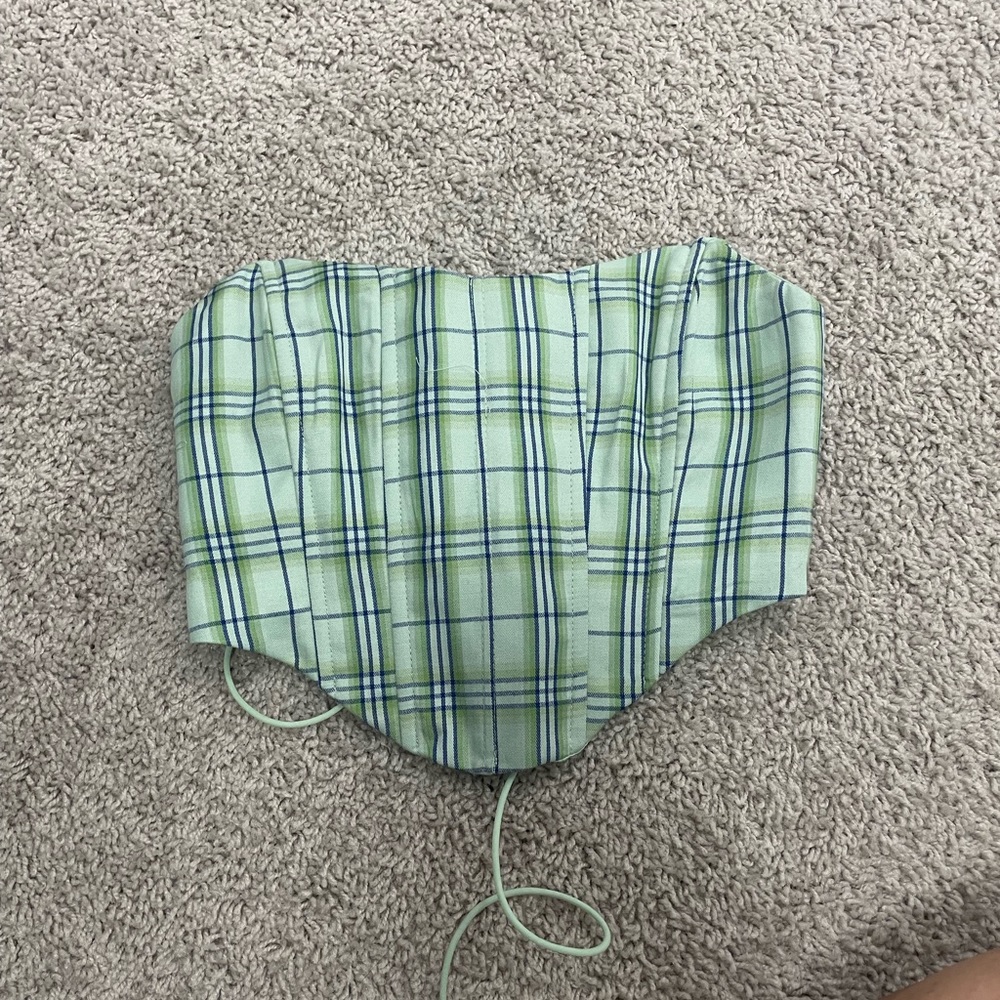 Princess Polly Plaid Green Corset Top
